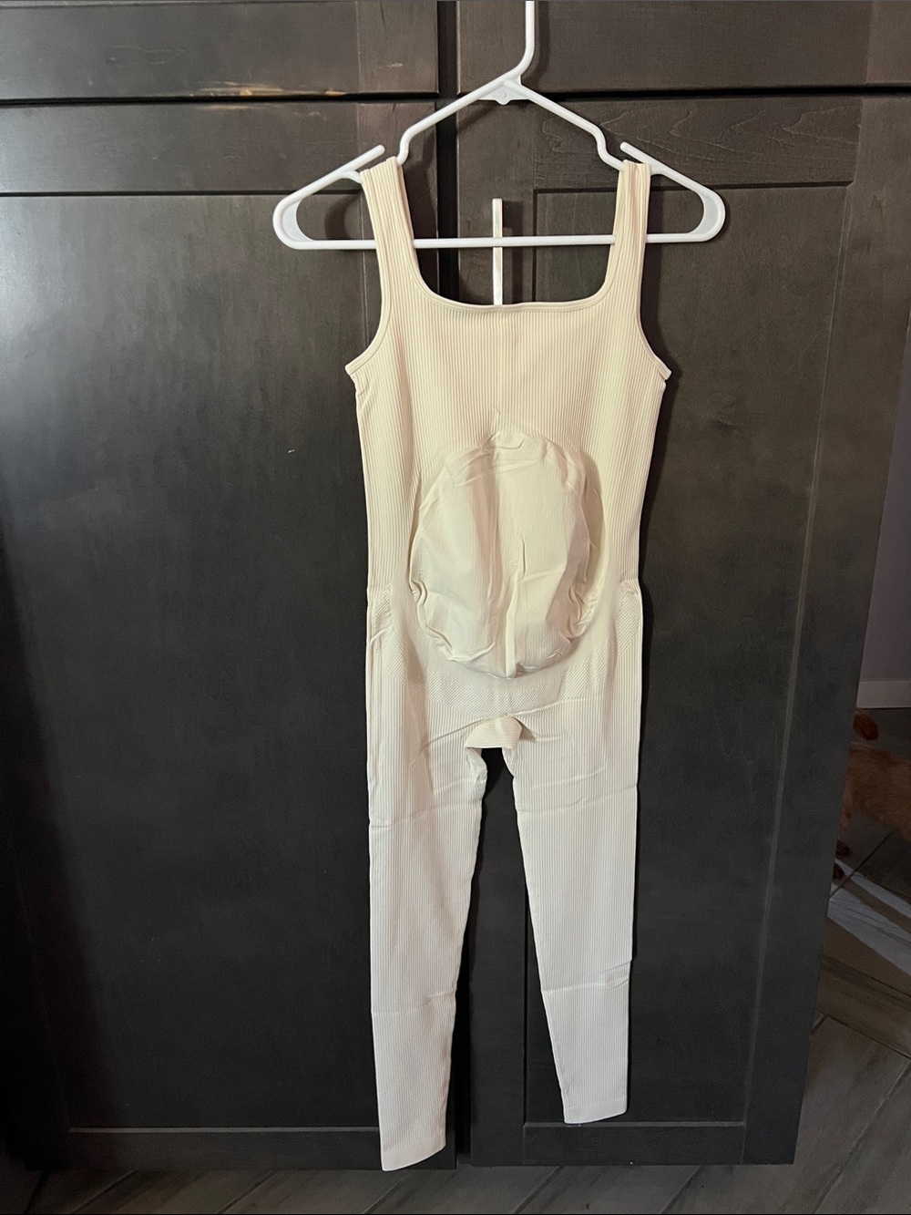 Maternity Support Ribbed Jumpsuit in Cream